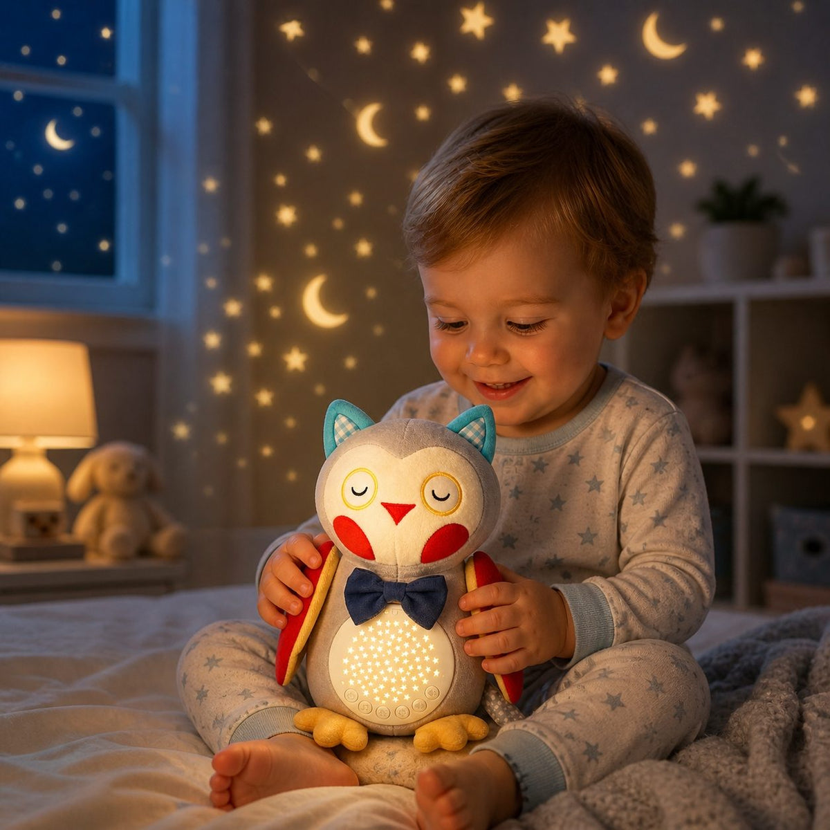 Bufniță de Pluș Interactivă cu Proiecție Luminoasă și Muzică