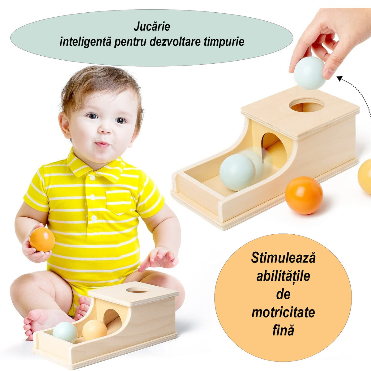 Pistă Educativă din Lemn cu Bile și Tunel