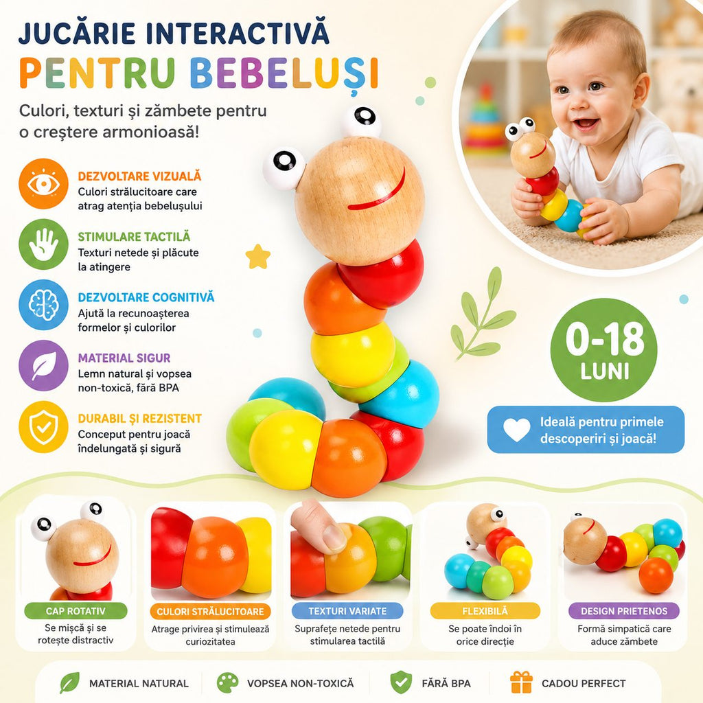 Jucărie Interactivă Senzorială pentru Bebeluși, 0-18 luni